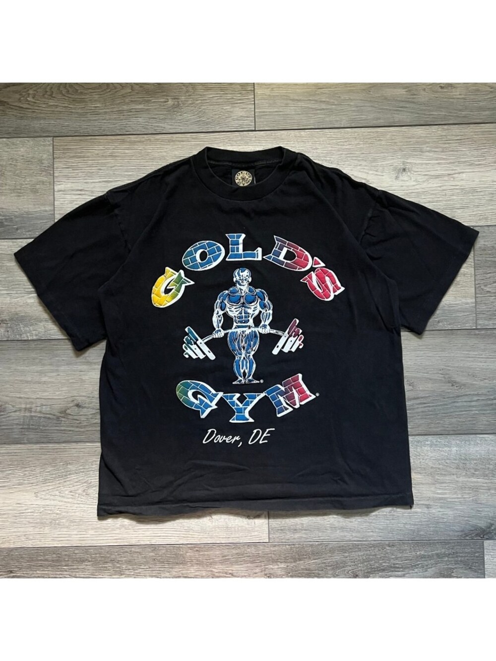 Vintage Gold's Gym Puff Print Men's M Tee Shirt Black Gym Weightlifting USA